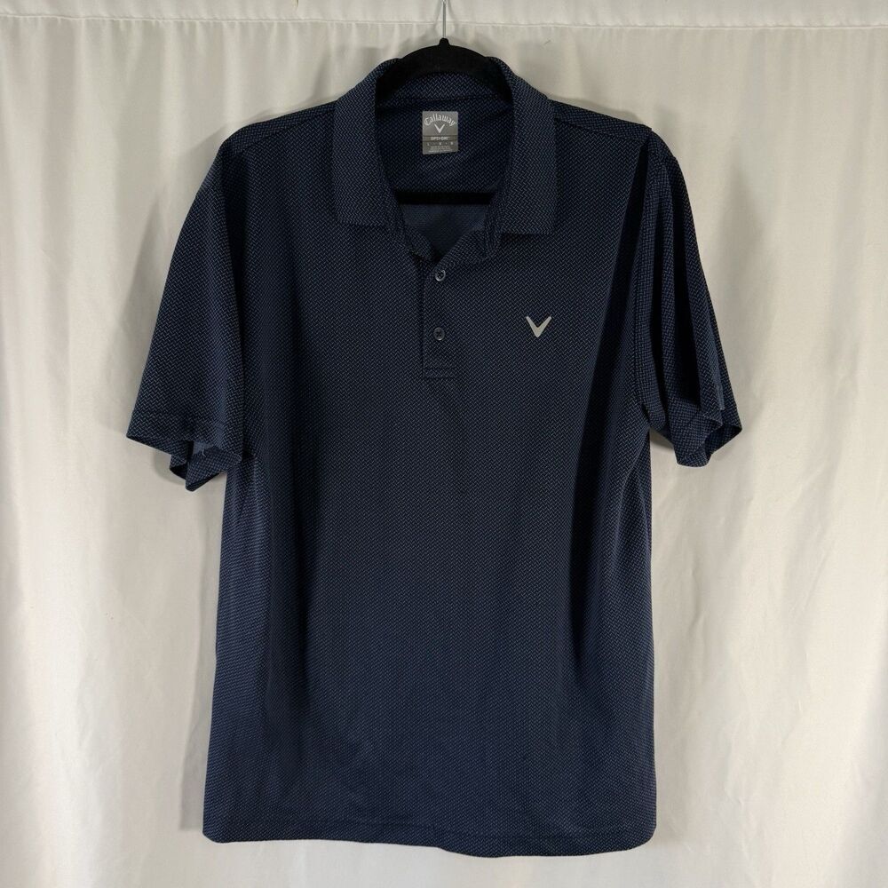 Callaway Golf Polo Men's Large Blue Print Short Sleeve OPTI DRI Collared